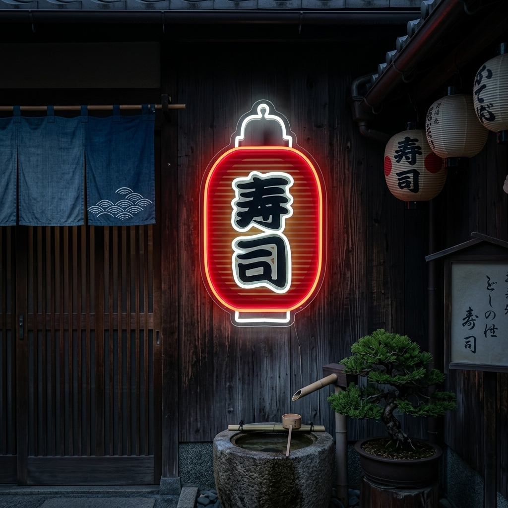 Sushi Neonskilt, Japansk restaurantinnredning