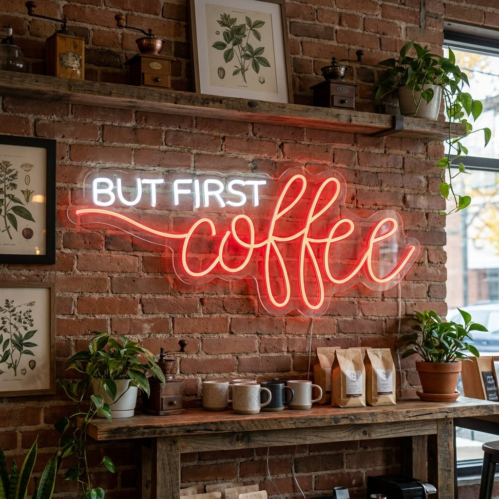 "But First Coffee" Neonskilt