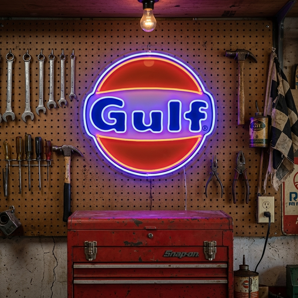 "Gulf Bensin" Neonskilt