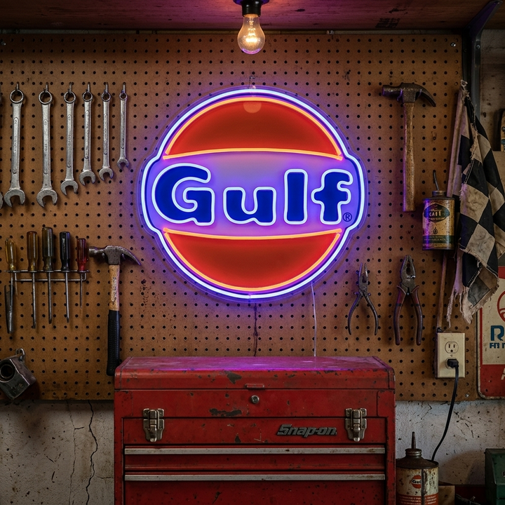 "Gulf Bensin" Neonskilt