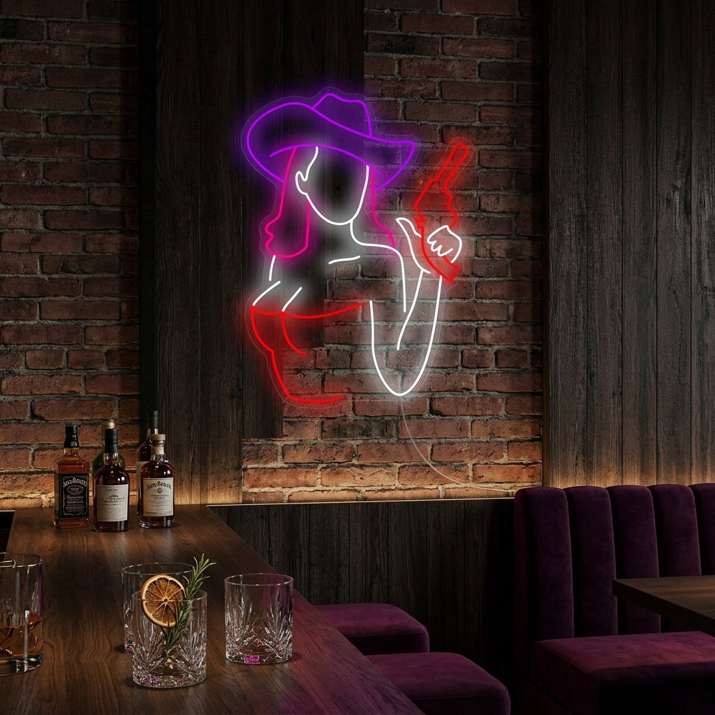 "Cowgirl Gun" Neonskilt