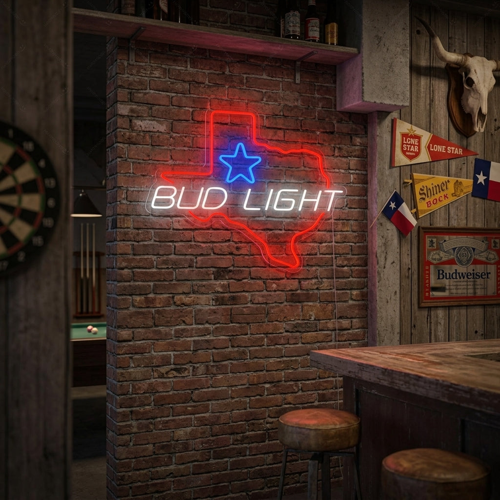 "Bud Light Texas Star" Neonskilt