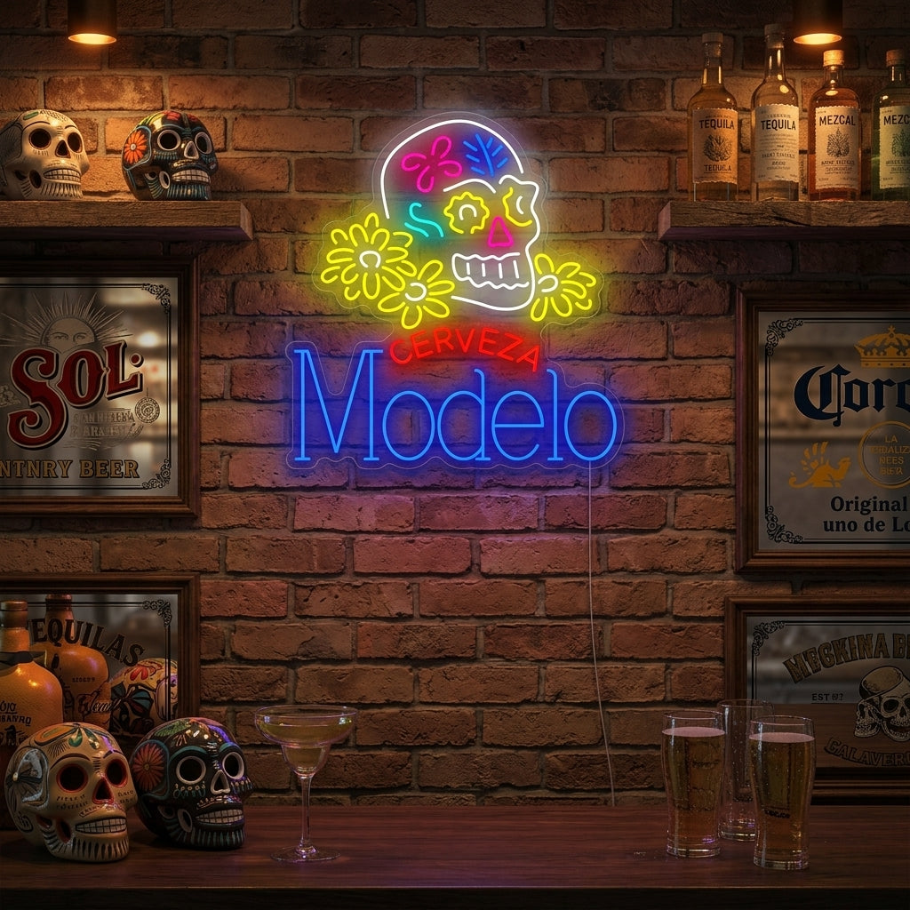 "Cerveza Modelo Skull" Neonskilt