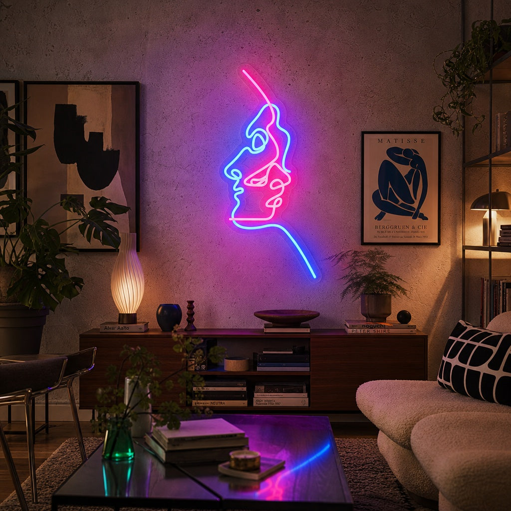 "Abstrakt To Ansikter" Neonskilt