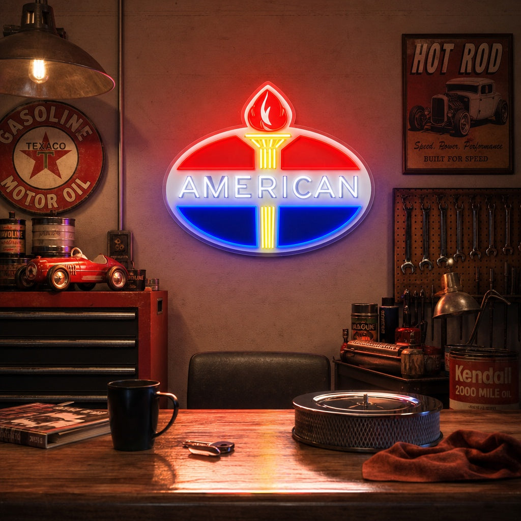 "Amerikansk bensinlogo" UV-trykt LED-neonskilt