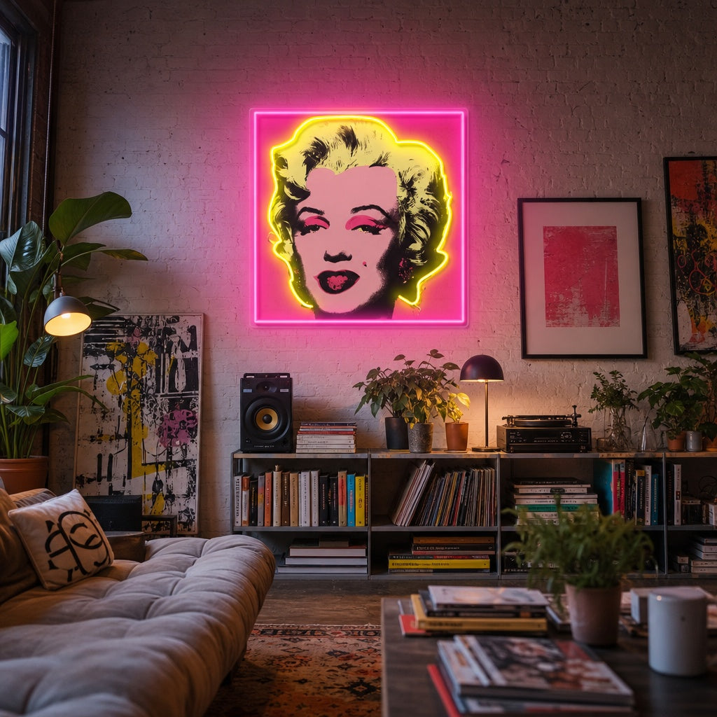 "Blond hårkvinne, popkunst" UV-trykt LED-neonskilt
