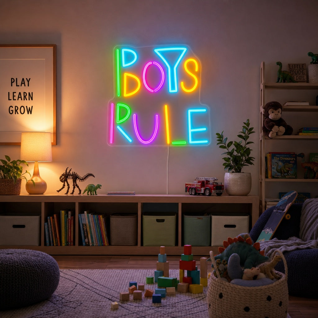 "Boys Rule, Dekor Til Barnerommet" Neonskilt