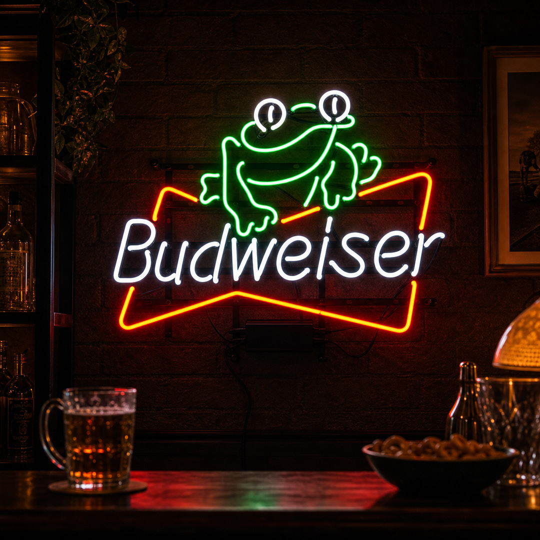 "Budweiser Øl Frosk" Neonskilt