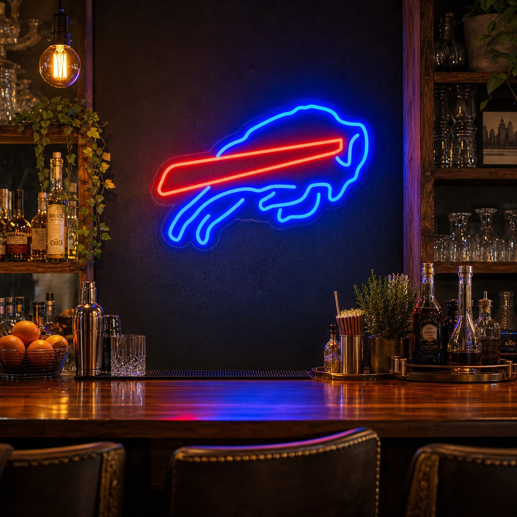 "Buffalo Bills Ølbar" Neonskilt