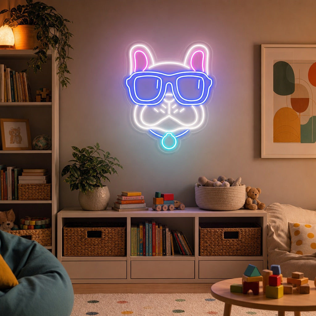 "Bulldog, Briller" Neonskilt