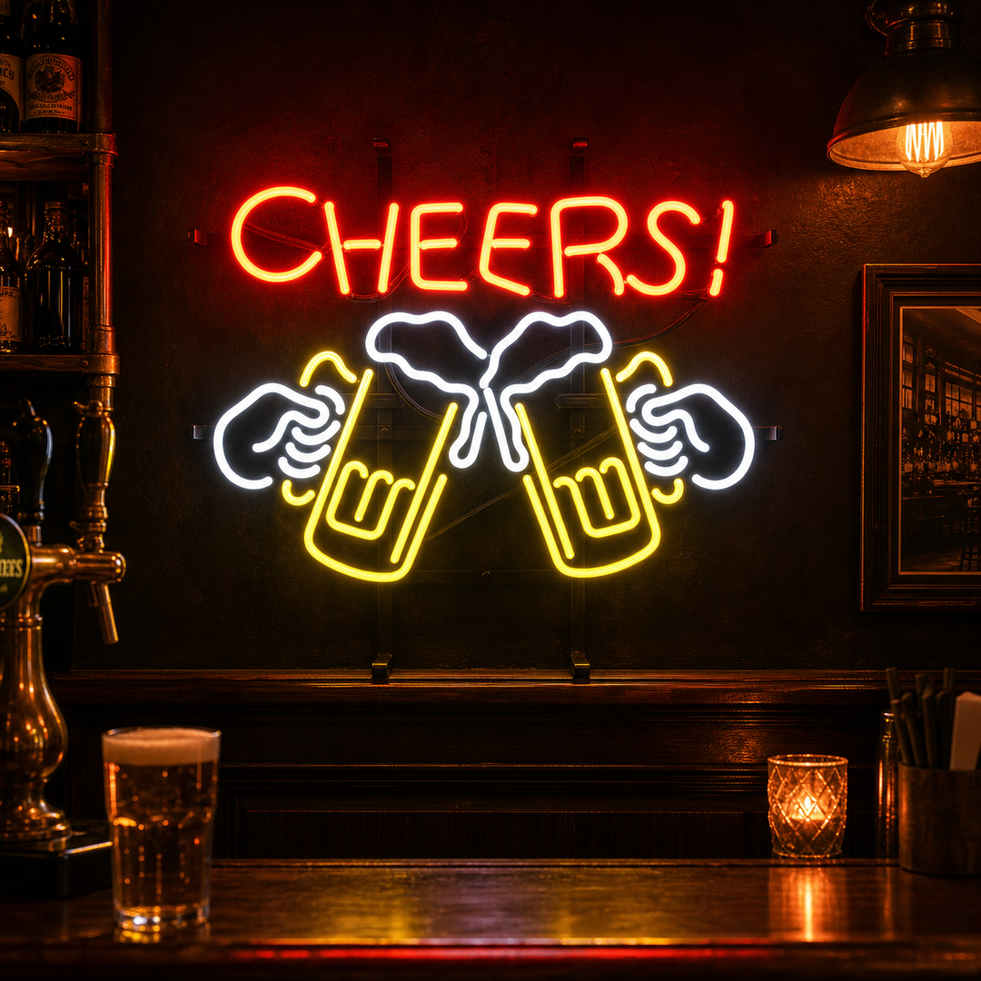"Cheers, Øl" Neonskilt
