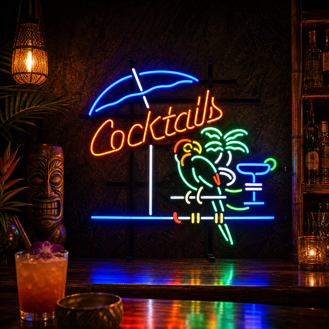 "Cocktails, Papegøye, Cocktail" Neonskilt