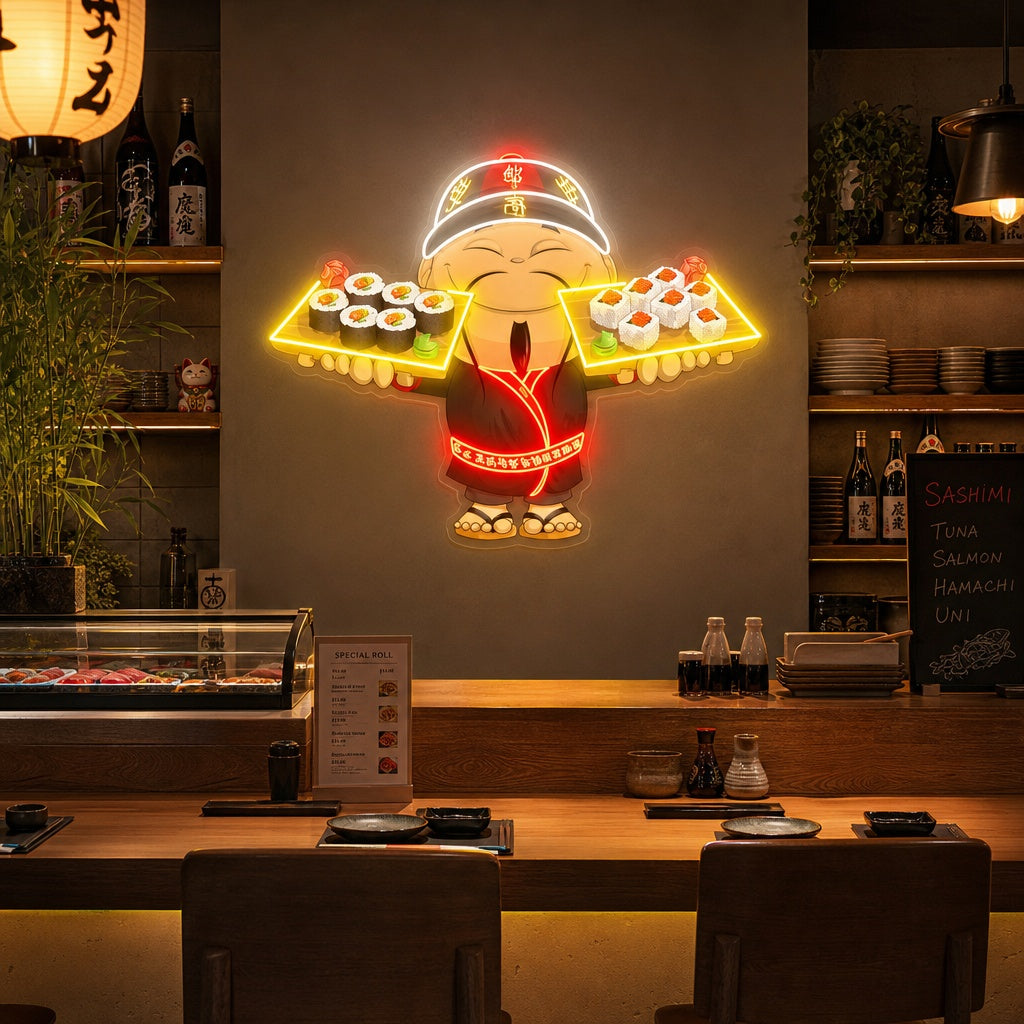 kokk av sushi Neonskilt, Japansk restaurantinnredning