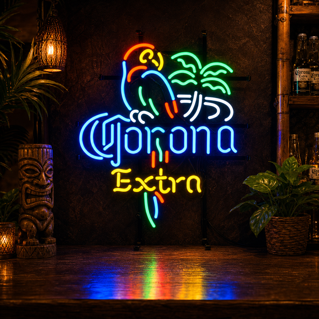 "Corona Extra Parrot Beer" Neonskilt