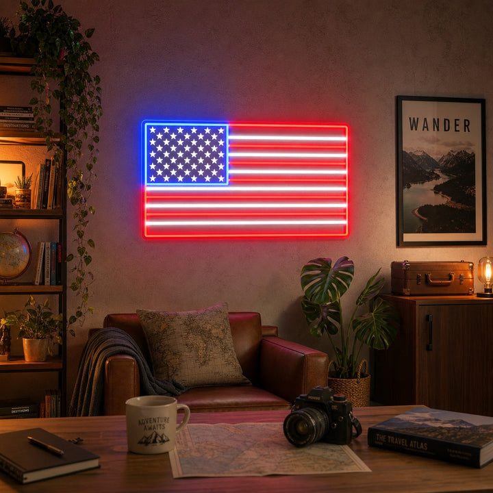 "Tilpasset navn oss flagg" UV-trykt LED-neonskilt