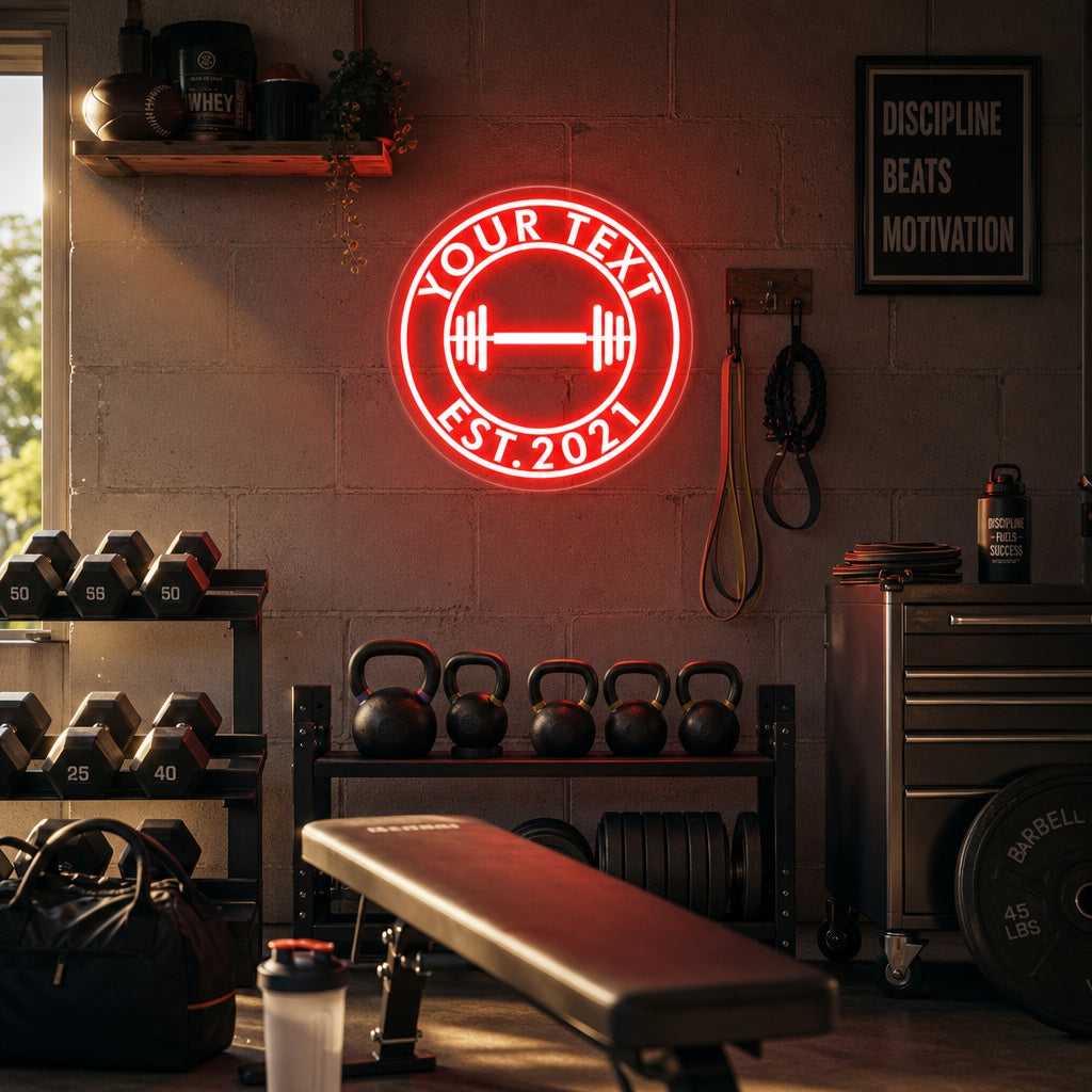 "Teksten Din Med Vektstang" Tilpasset Fitness Neonskilt