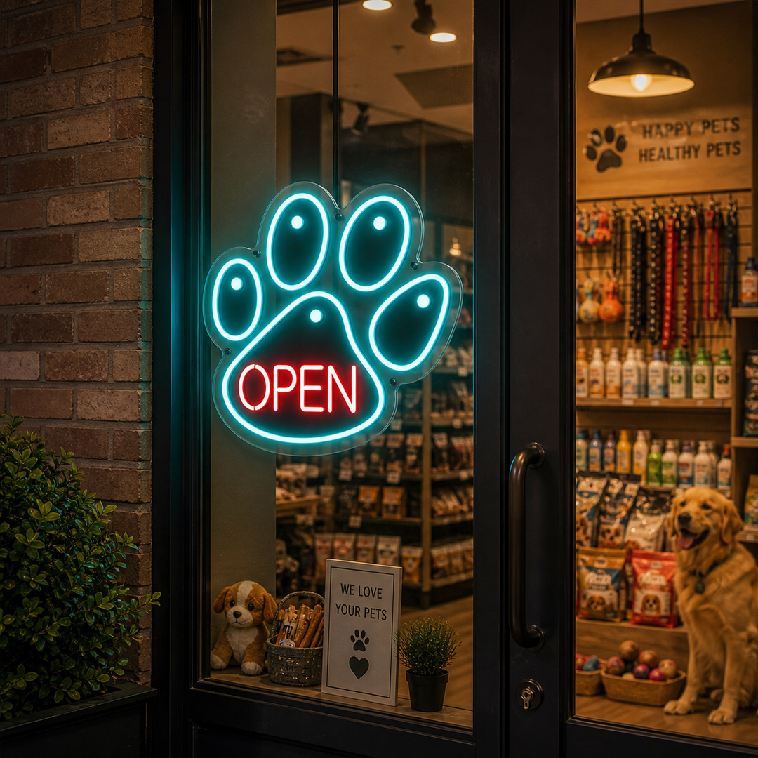 "Hundeklo, Kjæledyr, Hundeveterinærpleiebutikk, Åpent Logo" Neonskilt