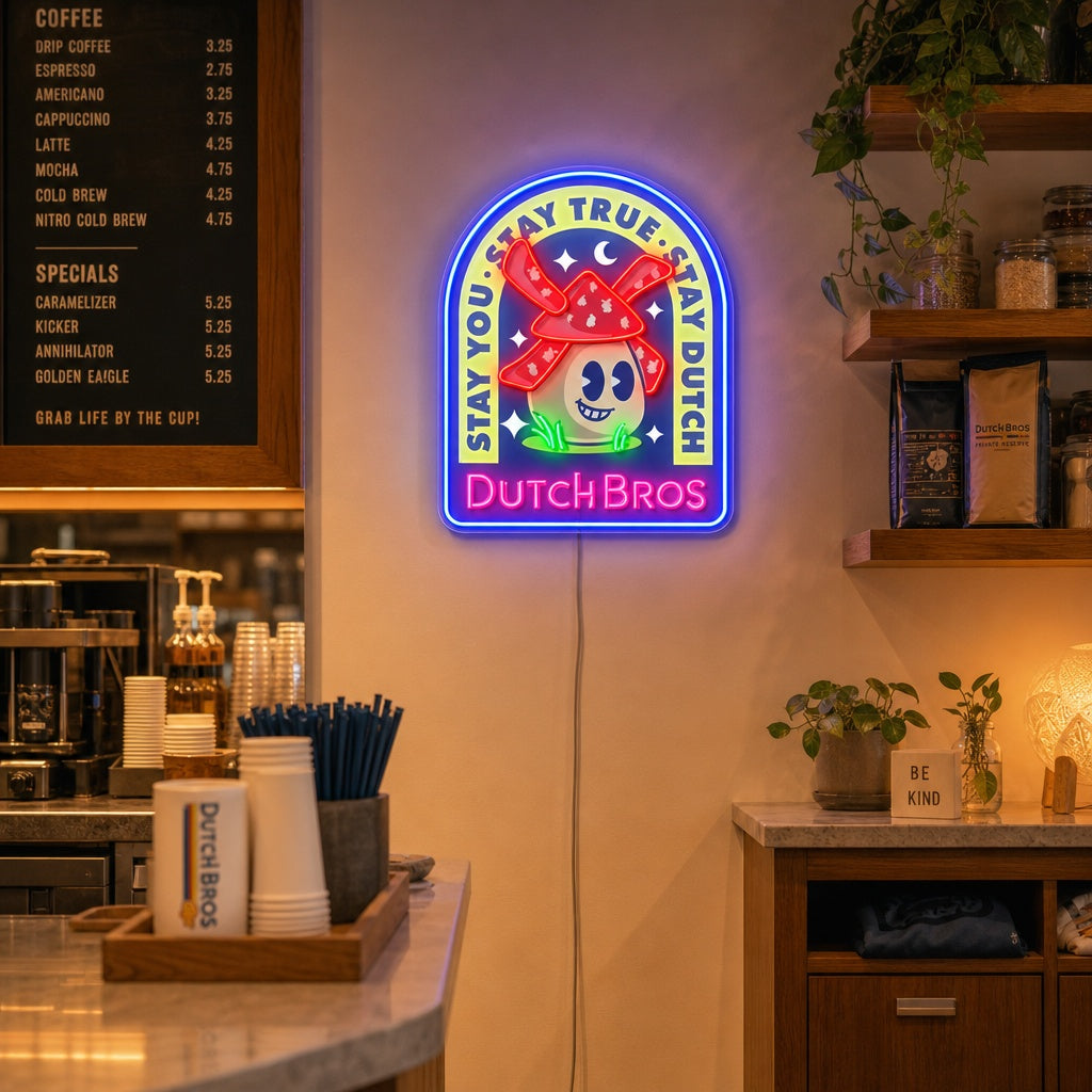 "Dutch Coffee, vindmøller" UV-trykt LED-neonskilt