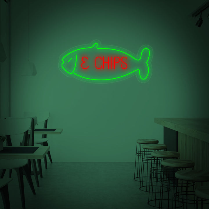 "Fish & Chips, fisk" Neonskilt