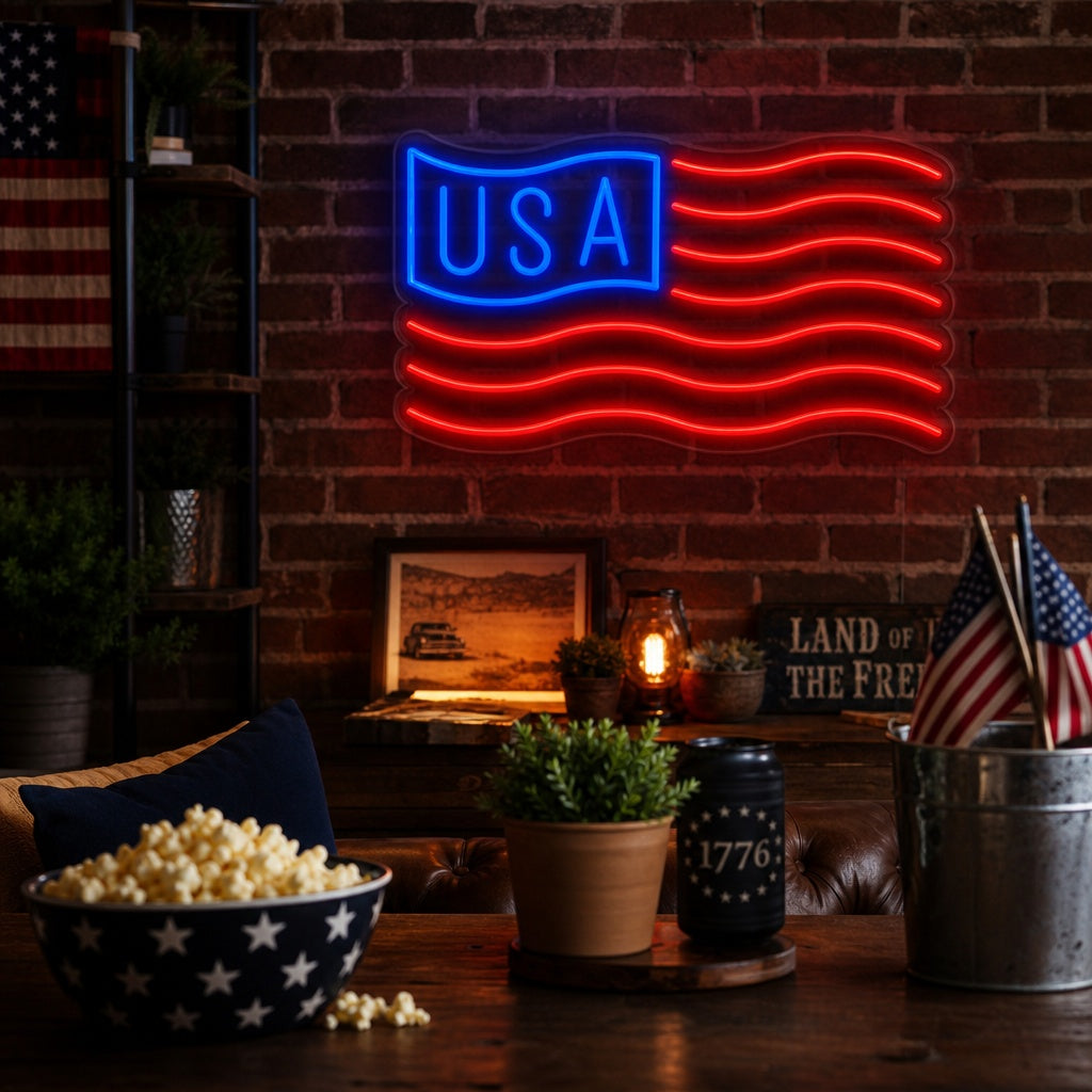 "Det Amerikanske Flagget" Neonskilt