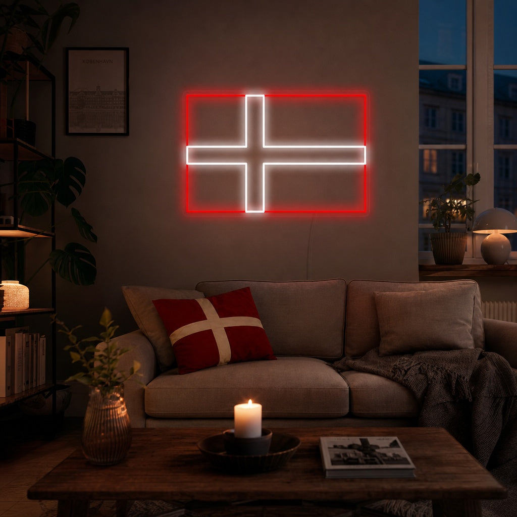 "Flagget Til Danmark" Neonskilt