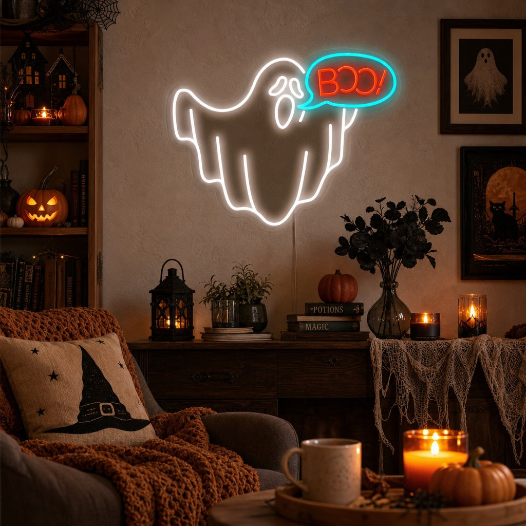 "boo, Spøkelse, Halloween" Neonskilt
