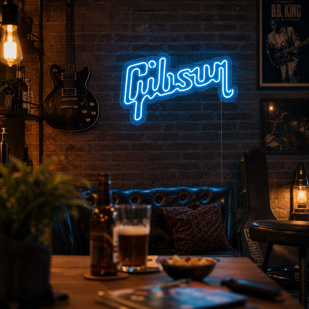"Gibson, Musikk, Gitar" Neonskilt