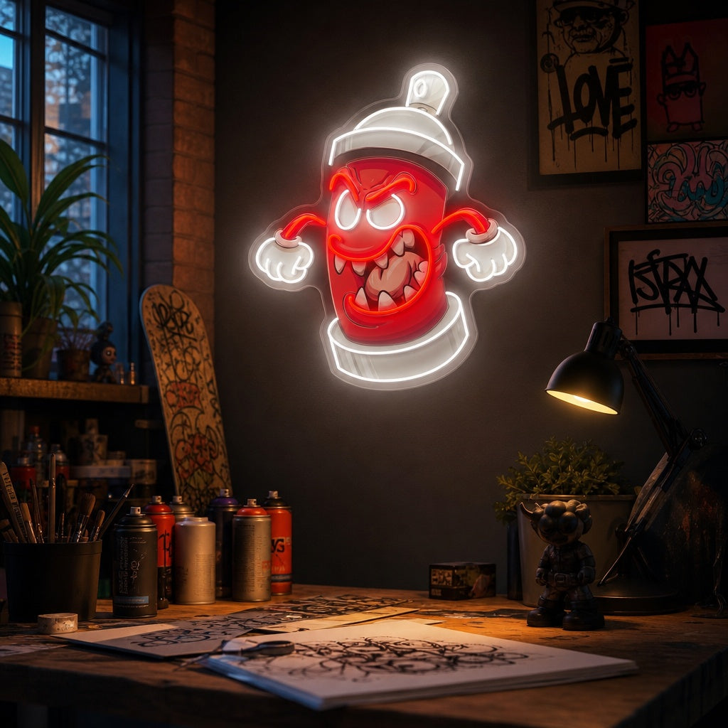 "Graffiti spray kan monster" UV-trykt LED-neonskilt