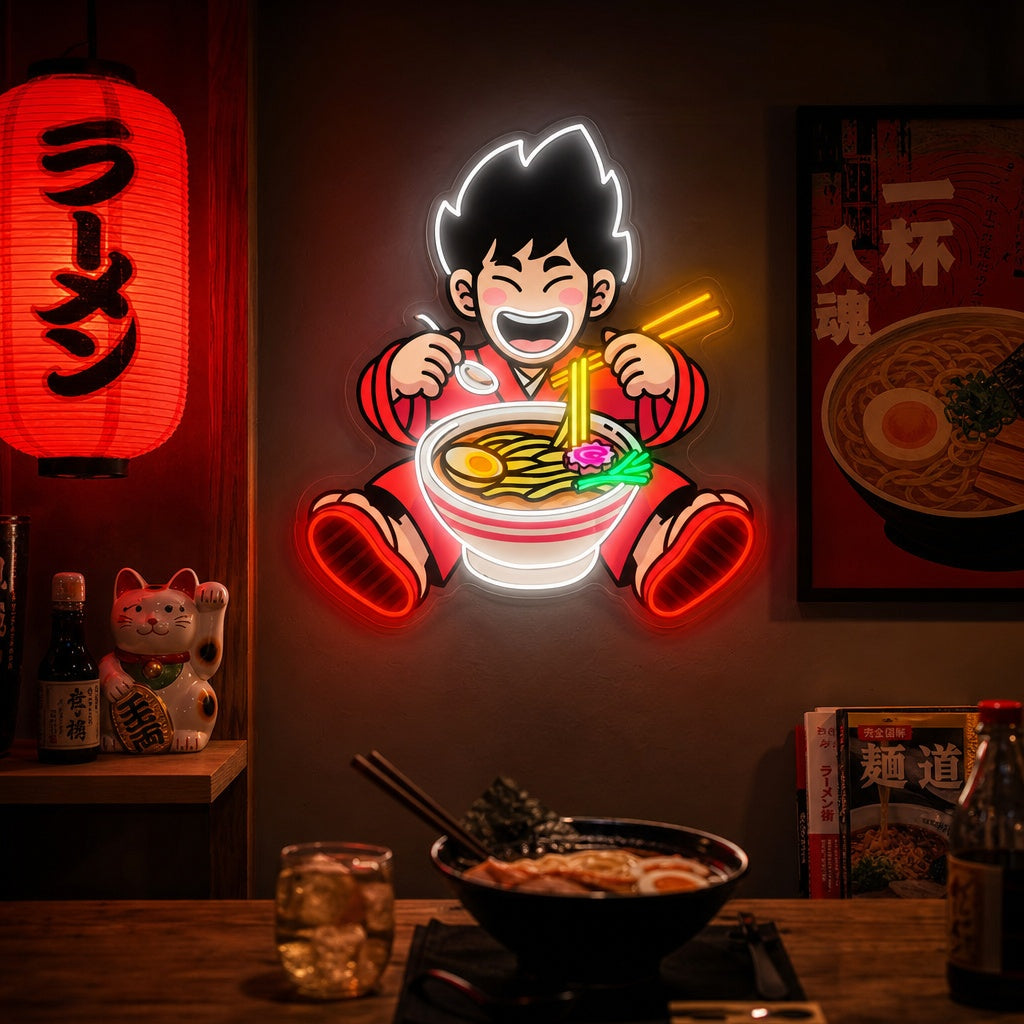 Boy og Ramen Noodle Neonskilt, Japansk restaurantinnredning