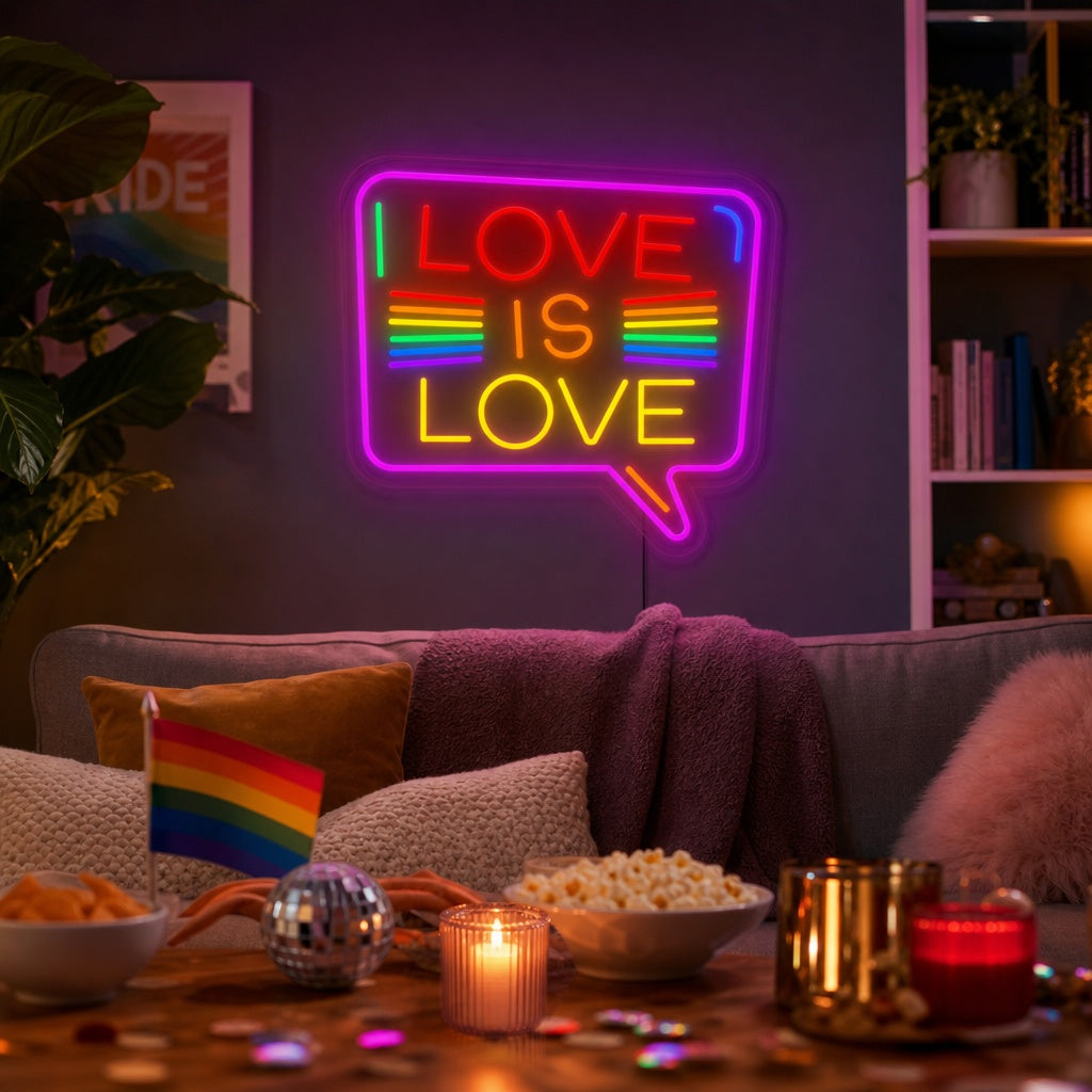 "LGBT LOVE IS LOVE, Regnbue" Neonskilt
