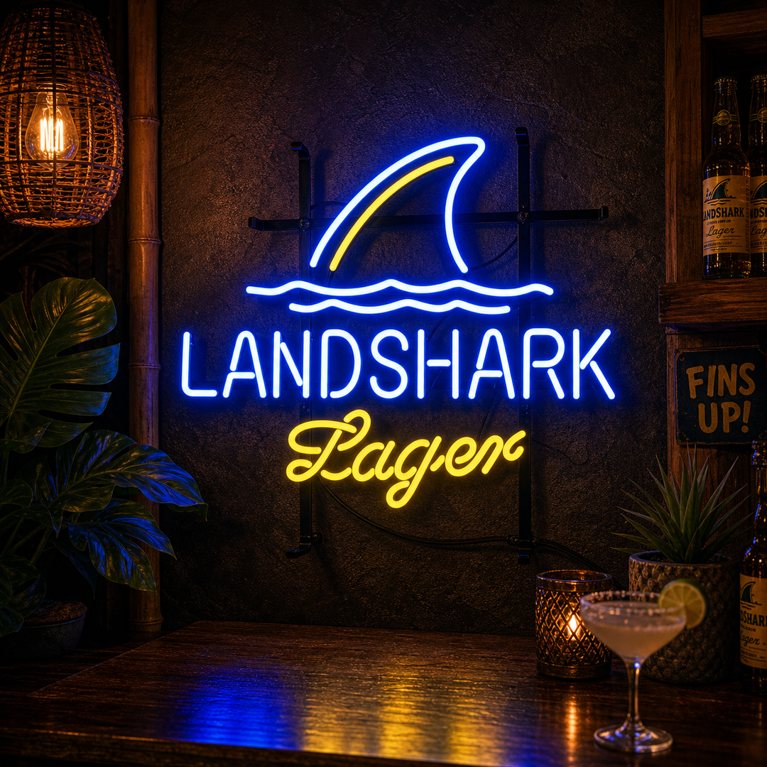 "Landshark Lager Beer" Neonskilt