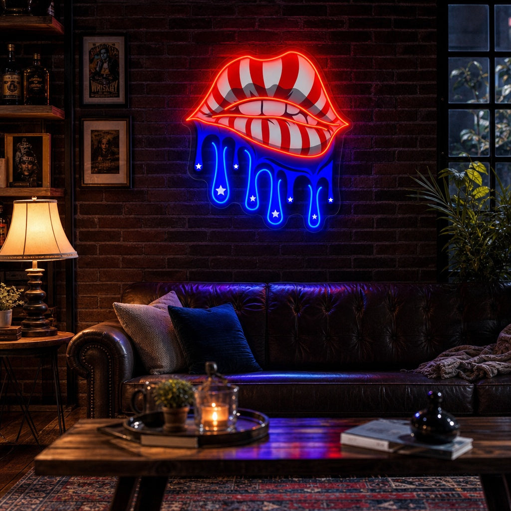 "Lepper med amerikansk flagg drypper" UV-trykt LED-neonskilt