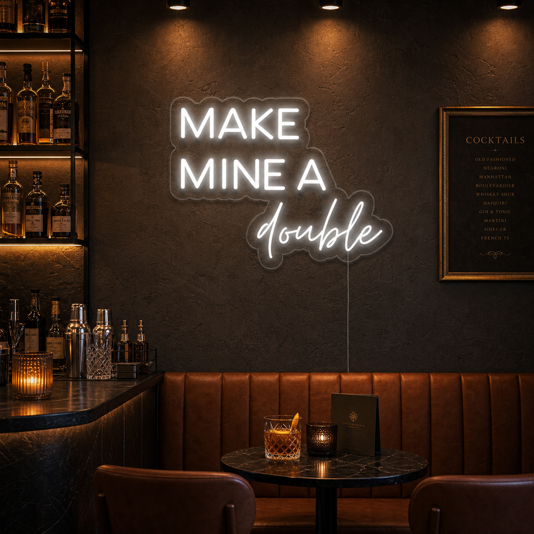 "Make Mine A Double Ølbar" Neonskilt