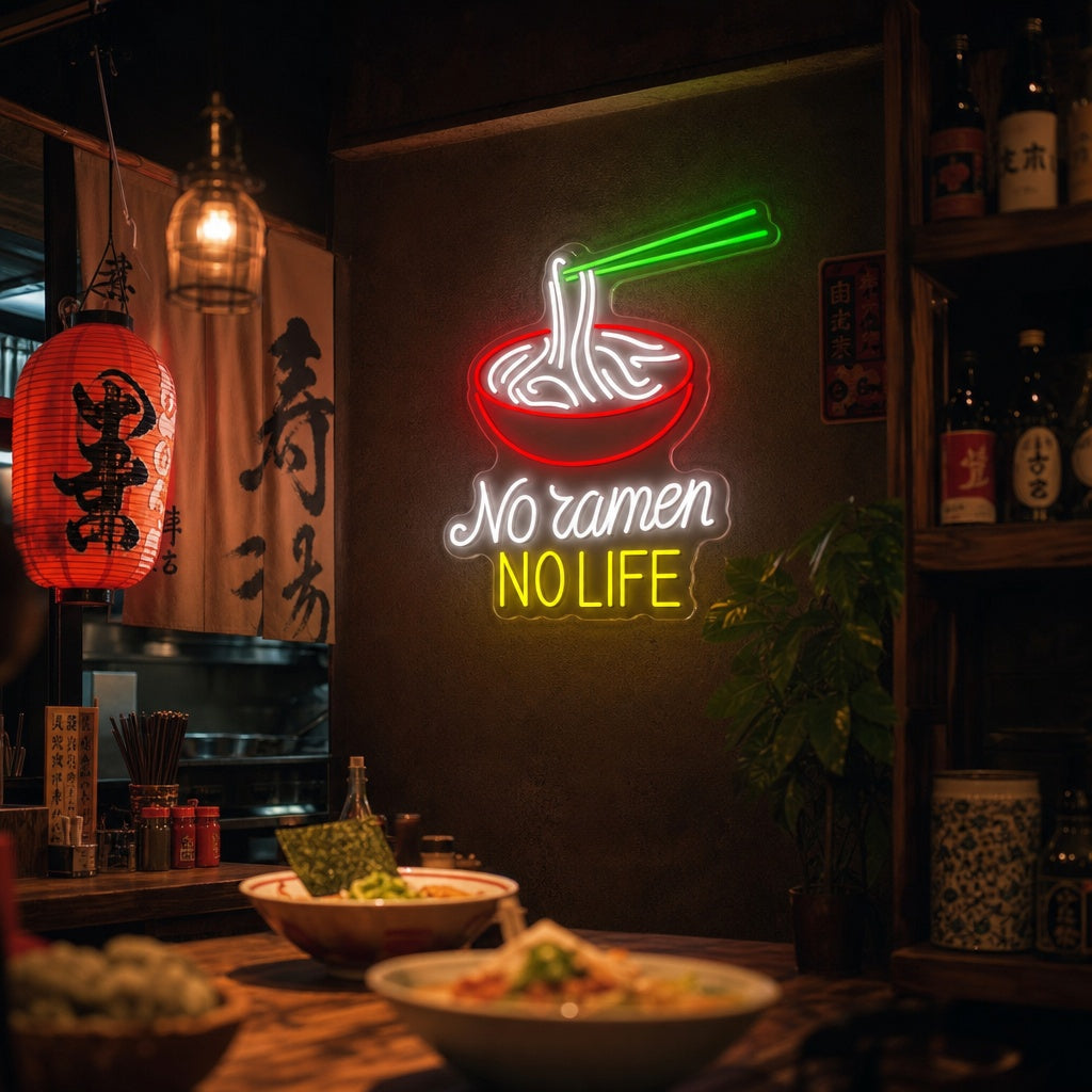 No Ramen No Life Neonskilt, Japansk restaurantinnredning