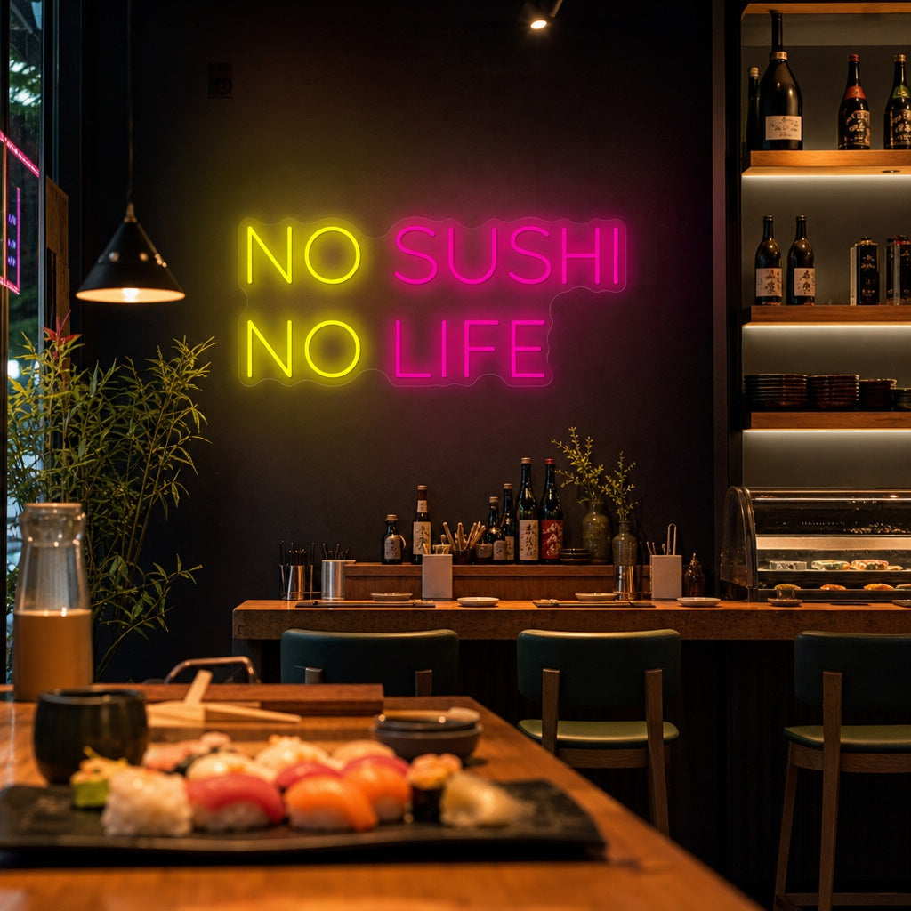 No Sushi No Life Neonskilt, Japansk restaurantinnredning