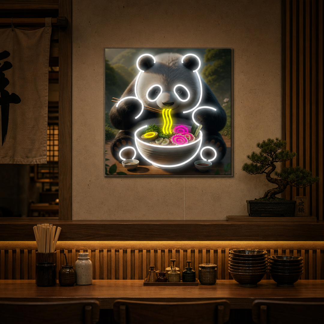 Panda og Ramen Neonskilt, Japansk restaurantinnredning
