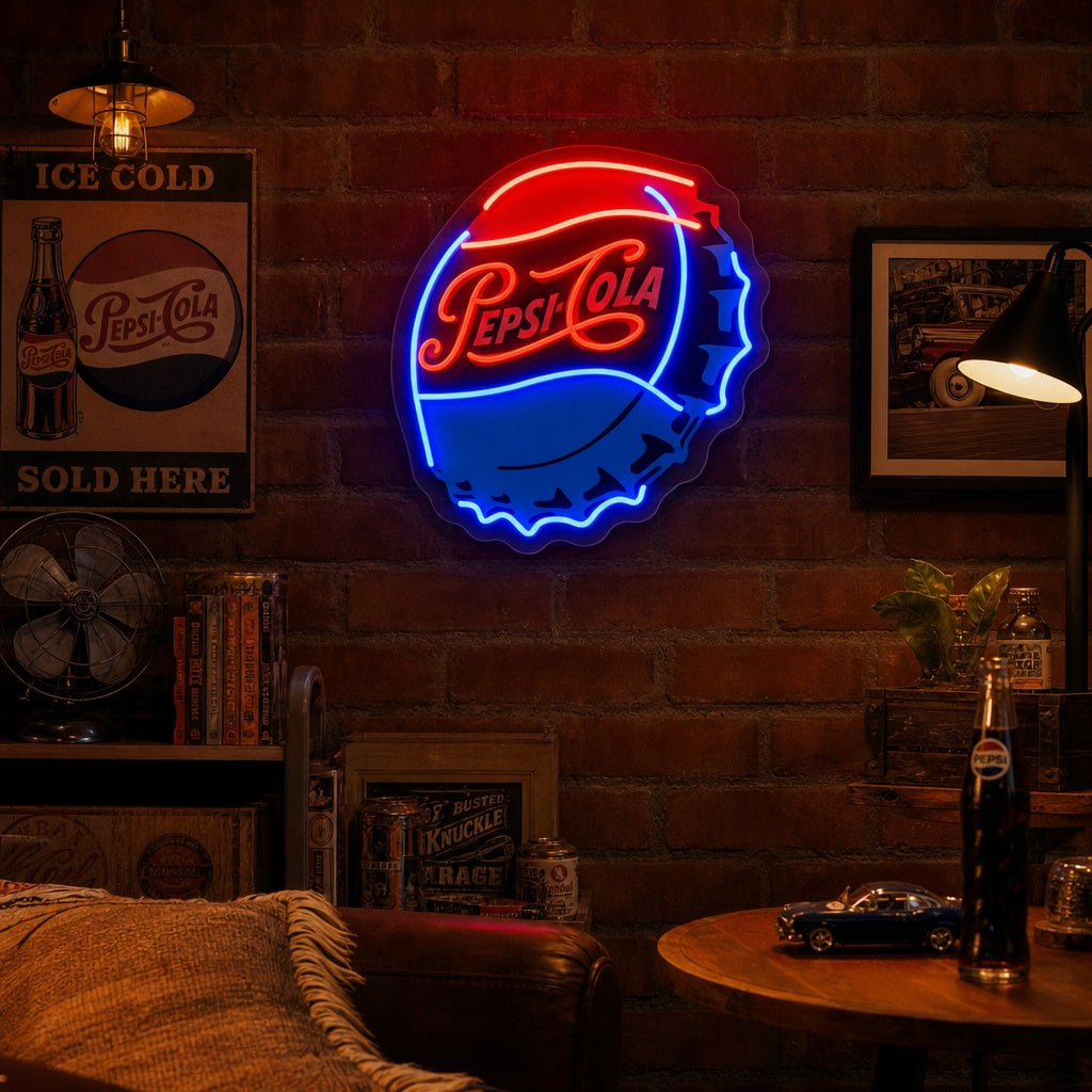 "Pep Cola flaskehetter" UV-trykt LED-neonskilt