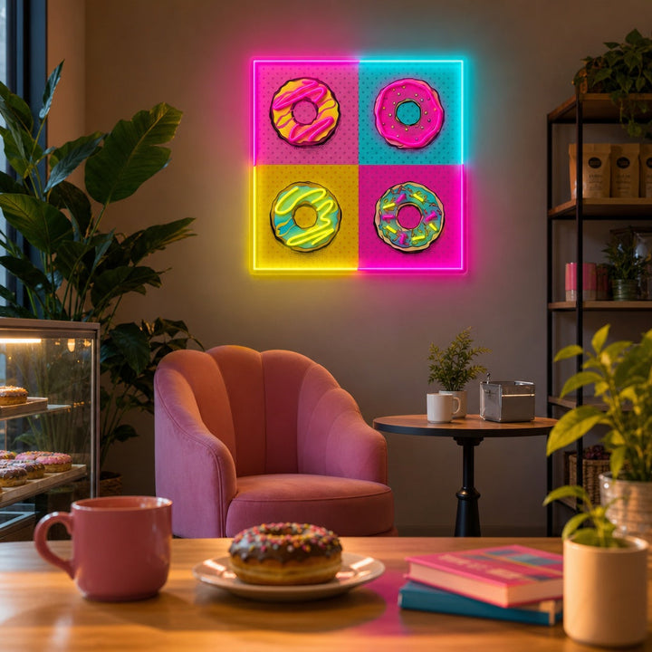 "Rosa blå donuts popkunst" UV-trykt LED-neonskilt