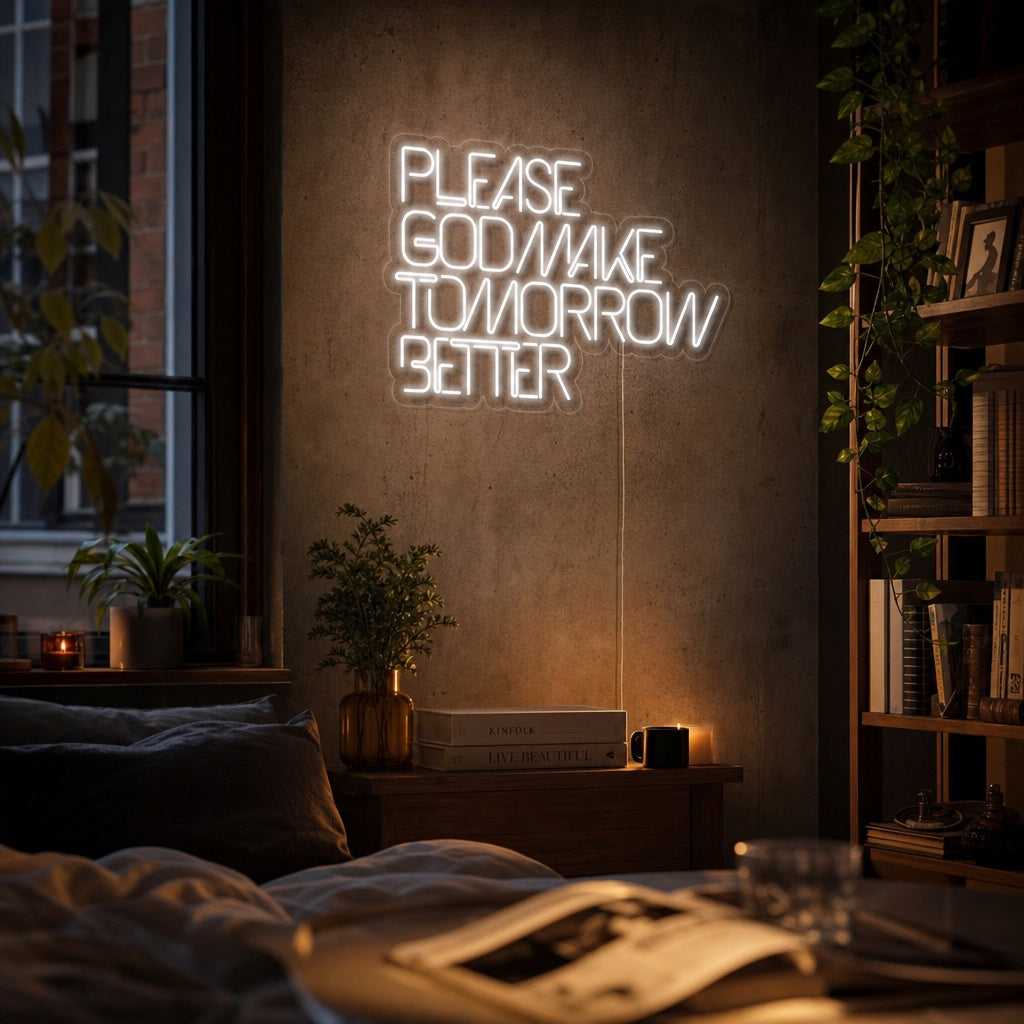"Please God Make Tomorrow Better" Neonskilt