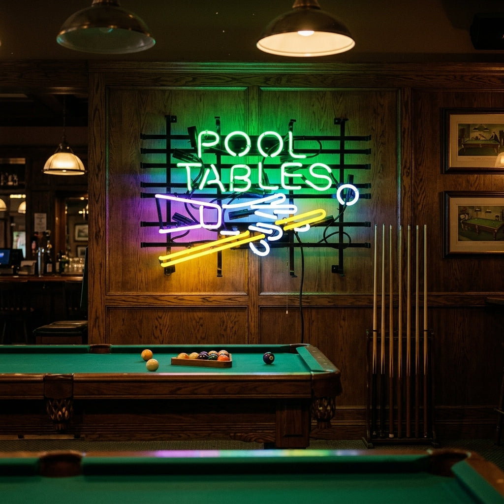 "Pool Tables, Biljard" Neonskilt