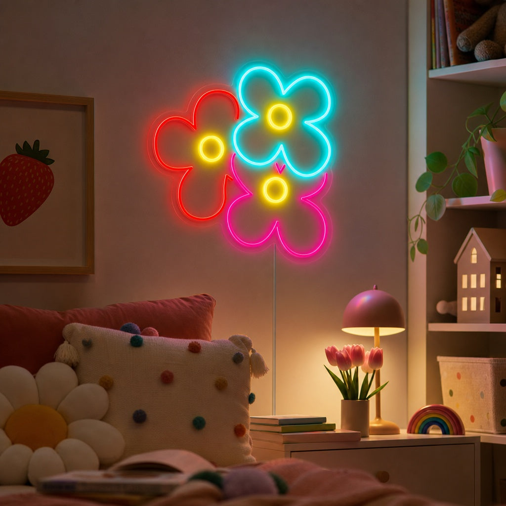 "Poppende Prestekrageblomst, Dekor Til Barnerommet" Neonskilt