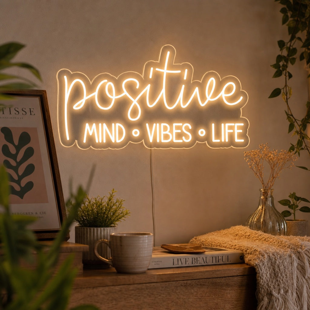 "Positive Mind Vibes Life" Neonskilt