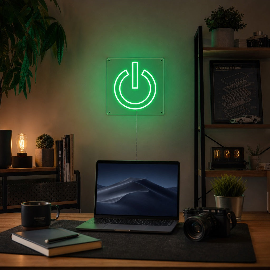 "Power Button" Innredning Av Spillrom Neonskilt