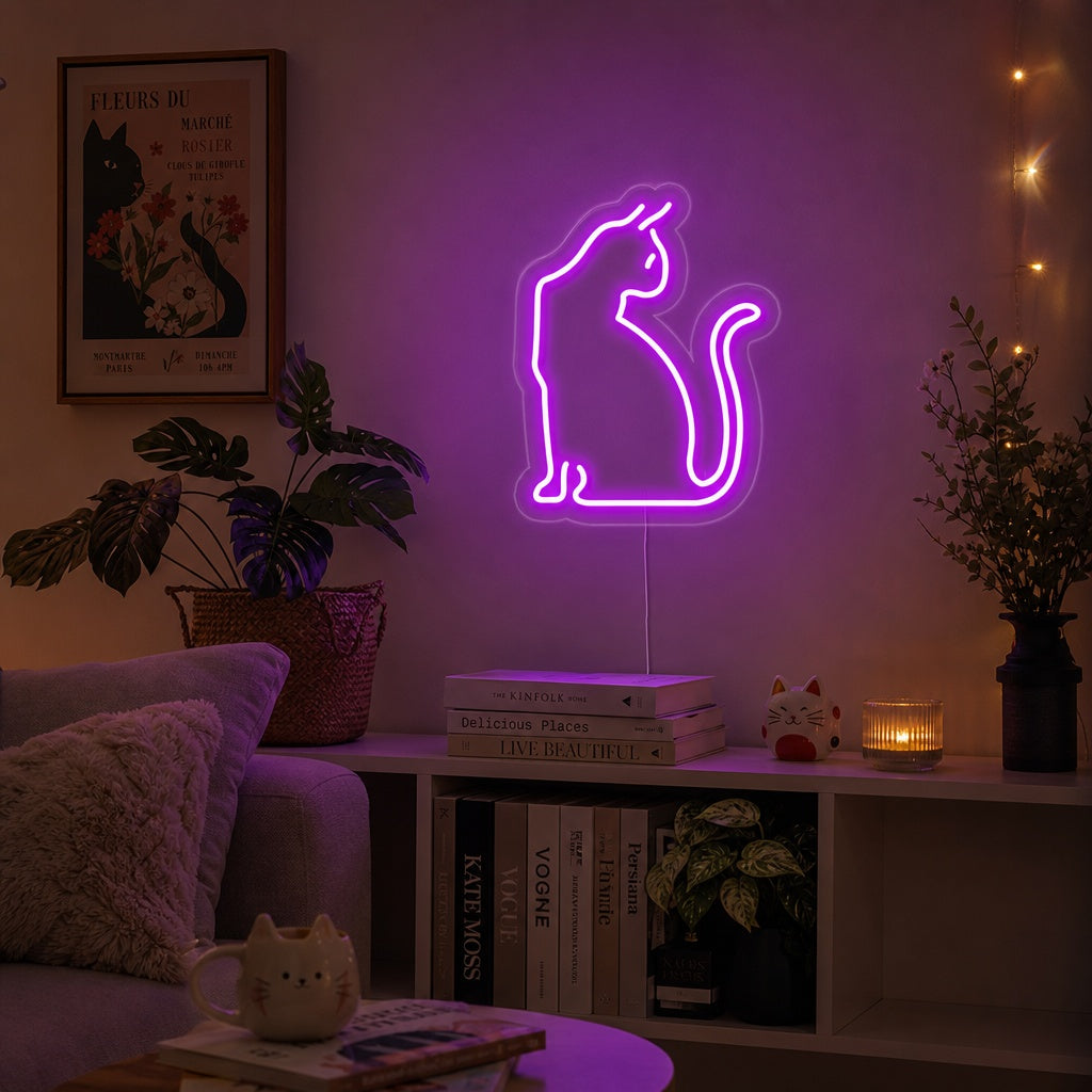 "Pussekat, Kattedyr, Huskatter" Neonskilt