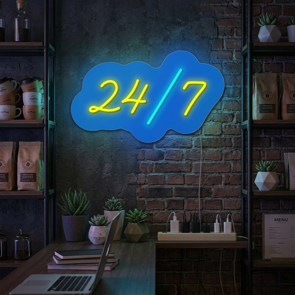 "Open 24/7" Neonskilt