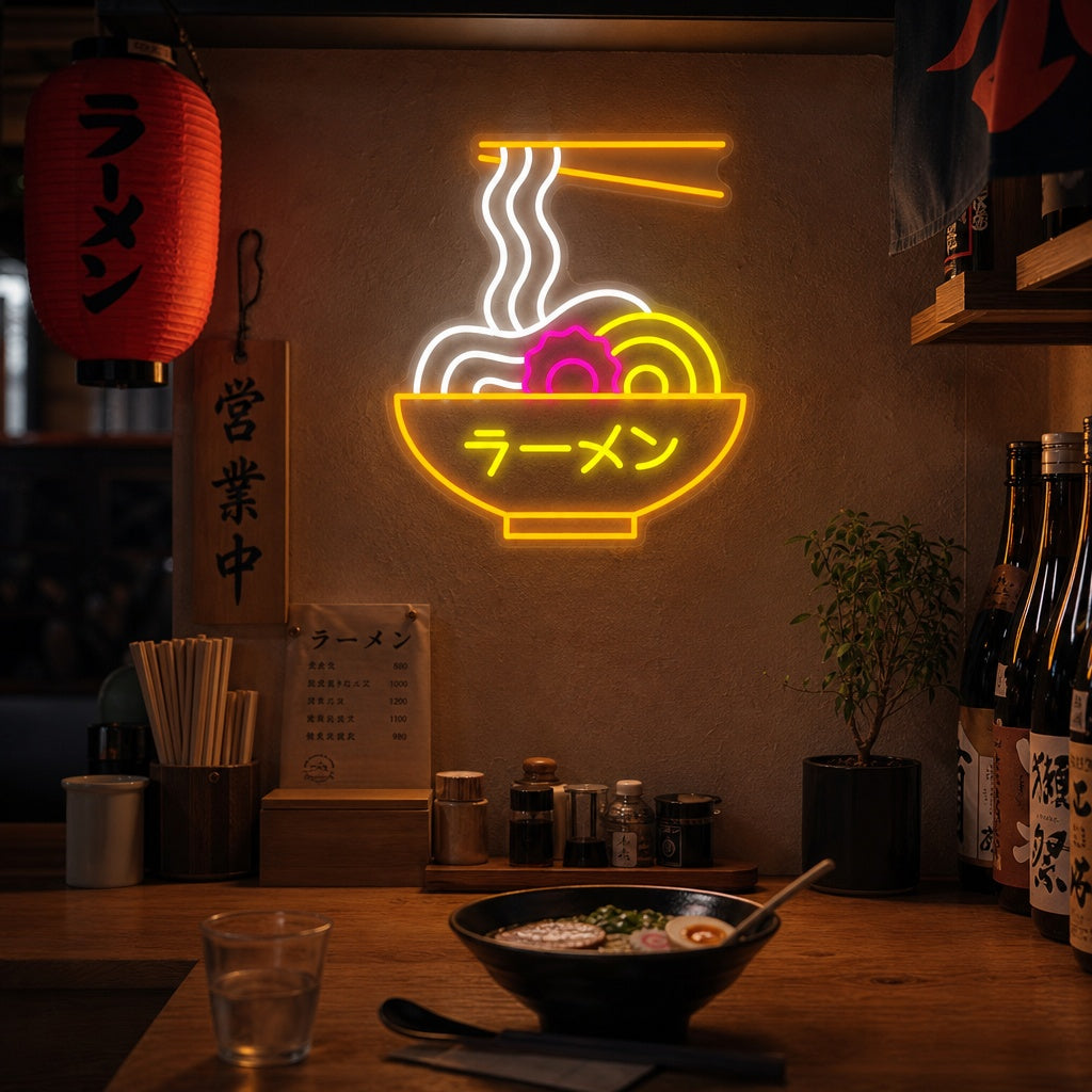 Ramen japansk nuddel Neonskilt, Japansk restaurantinnredning