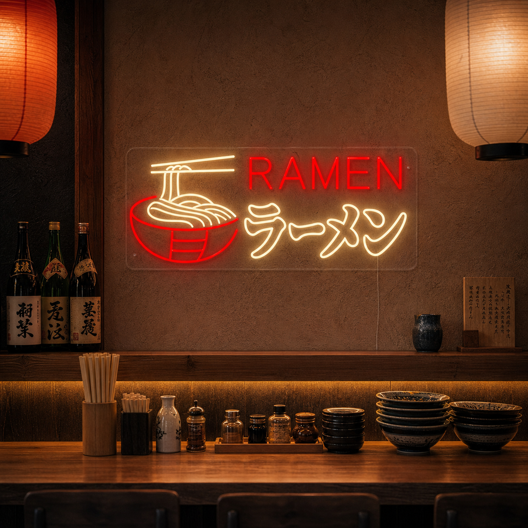 Ramen nudler Neonskilt, Japansk restaurantinnredning