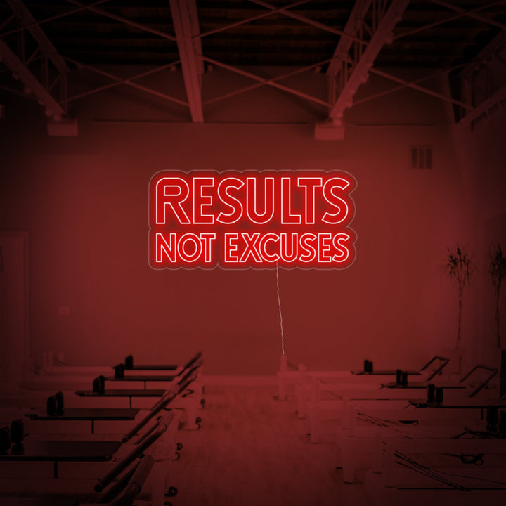 "Results Not Excuses, Gymdekor, Gym Sitater, Fitness Sitater, Treningssitater" Neonskilt
