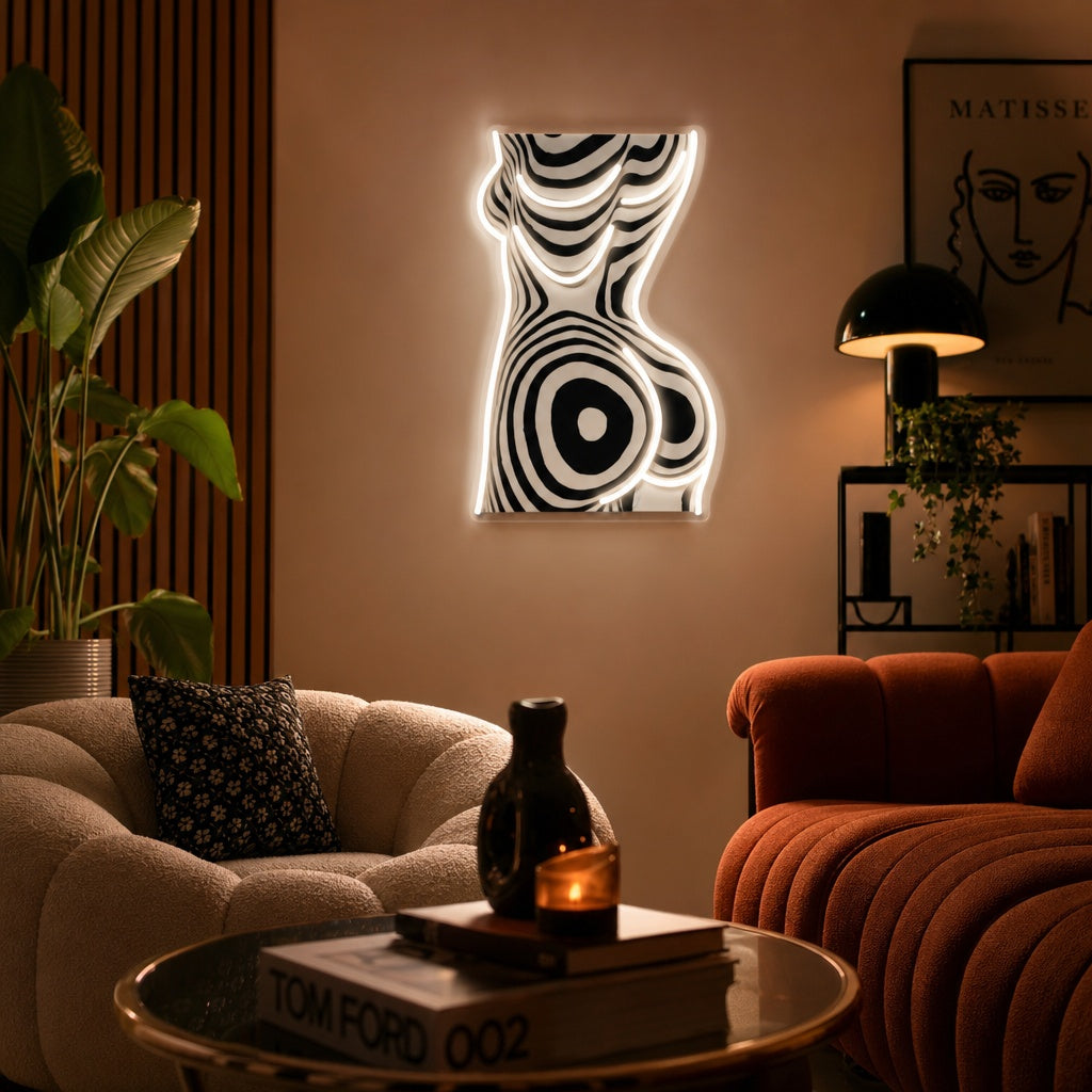 "Sensuell sebra, kvinnekropp" UV-trykt LED-neonskilt