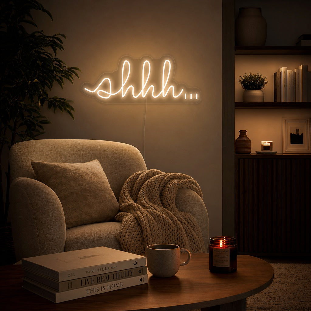 "Shhh Shut Up Be Quiet" Neonskilt